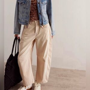 Free People We the Free Women’s Corduroy Barrel Leg Pants Cream 5 Button Fly 29